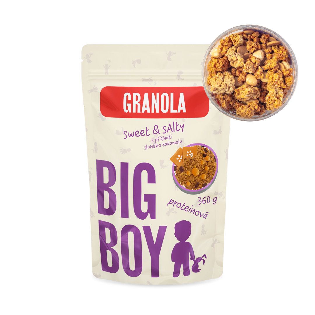 BIG BOY® Proteínová granola Sweet and Salty s príchuťou slaného karamelu 360g Eko varianta