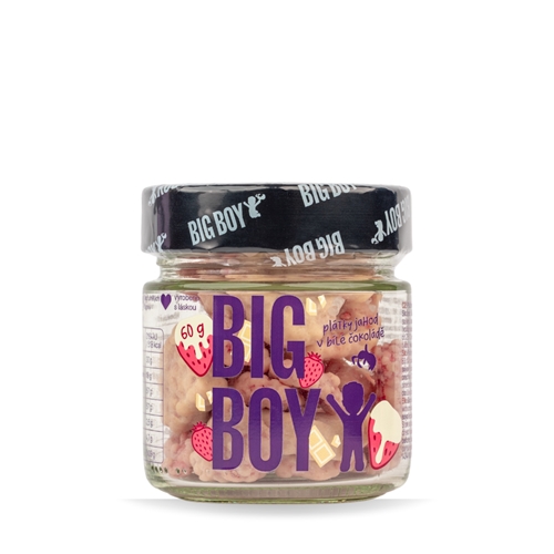 BIG BOY® Jahoda so smotanou - Jahodové plátky v bielej čokoláde so smotanou 60 g