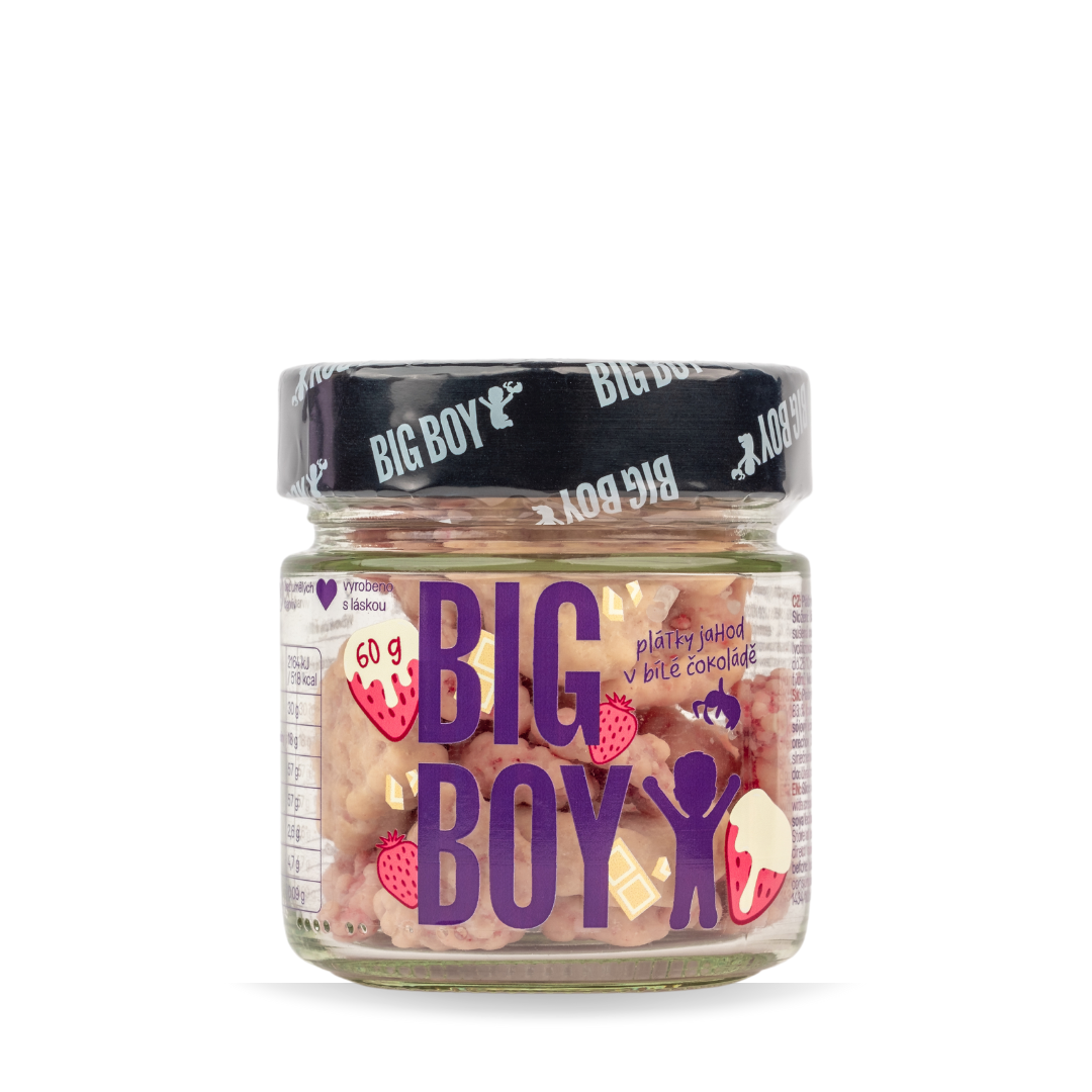 BIG BOY® Jahoda so smotanou - Jahodové plátky v bielej čokoláde so smotanou 60 g