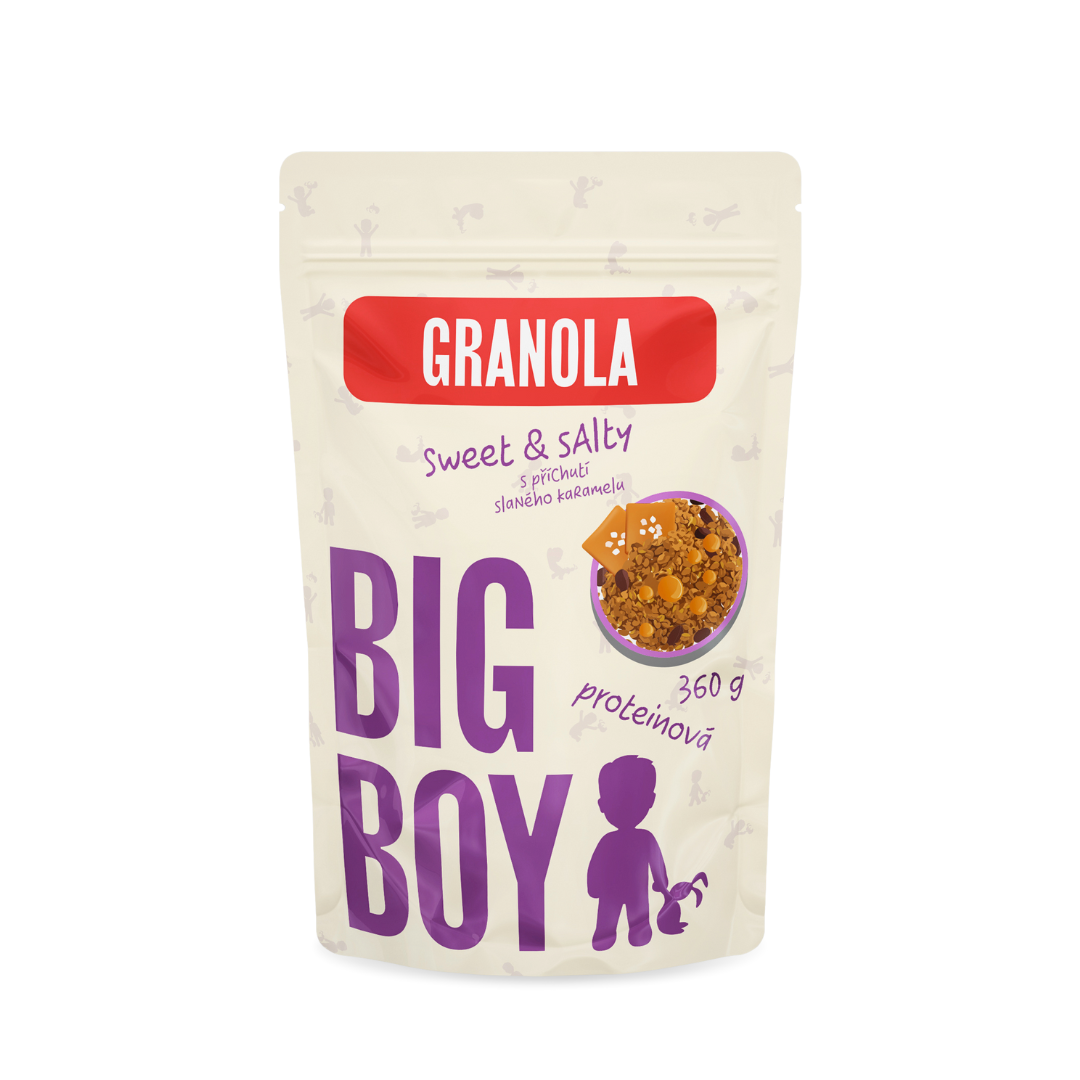 BIG BOY® Proteínová granola Sweet and Salty s príchuťou slaného karamelu 360g Eko varianta